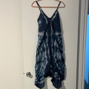 Raviya Navy Blue Tie-Dye Cotton Coverup with high low hem